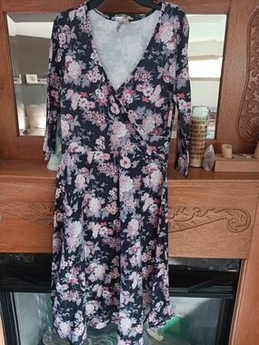 ASOS Black Floral Wrap Dress with Pink and White Blooms